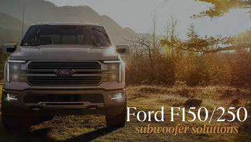 Ford F150/250 truck in a natural setting with 'subwoofer solutions' text.