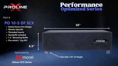 Proline X PO 10-S DF SCX sealed down fire enclosure, front panel on 1.75 inch feet, 30 by 6.9 inches.