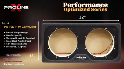 Proline X PO 10D-P W GZRW250F dual ported wedge, front baffle with gloss black insert, 32 by 15 inches.