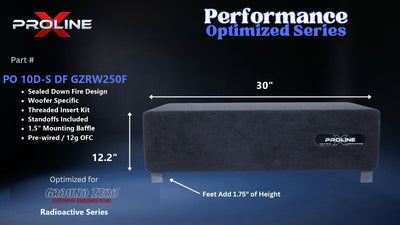 Proline X PO 10D-S DF GZRW250F sealed down fire enclosure, front panel on 1.75 inch feet, 30 by 12.2 inches.