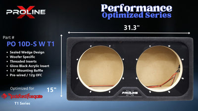 Proline X PO 10D-S W T1 sealed wedge, front baffle with gloss black insert and pre-wired leads, 31.3 by 15 inches.