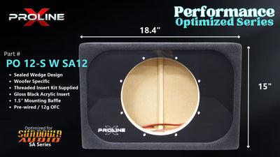 Proline X PO 12-S W SA12 sealed wedge, front baffle with gloss black insert and pre-wired leads, 18.45 by 15 inches.