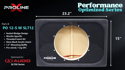 Proline X PO 12-S W SL712 sealed wedge, front baffle with gloss black insert and pre-wired leads, 23.2 by 15 inches.