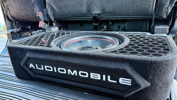 Direct Fit Single Audiomobile Encore 15 Loaded Subwoofer Enclosure | Ford F150/250 - alternate view