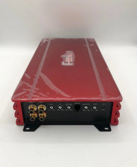 Red electronic device with brand logo on a white background