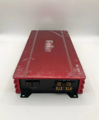 Red electronic device with visible branding on a white background