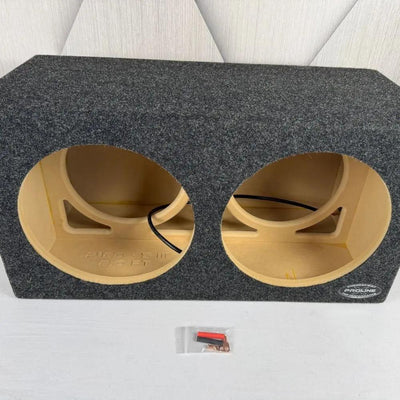 Proline X P12D-S dual 12-inch sealed subwoofer enclosure in charcoal carpet, front view with pre-run wiring