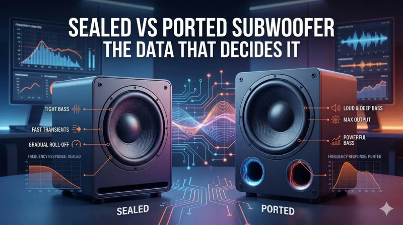 Cutaway comparison of a sealed and a ported subwoofer enclosure built from 3/4-inch MDF, showing the port tube and sealed chamber side by side.