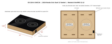 2018 Honda Civic Dual 12 Sealed custom enclosure render, assembled view and inside plan view