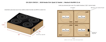 2018 Honda Civic Quad 12 Sealed custom enclosure render, assembled view and inside plan view