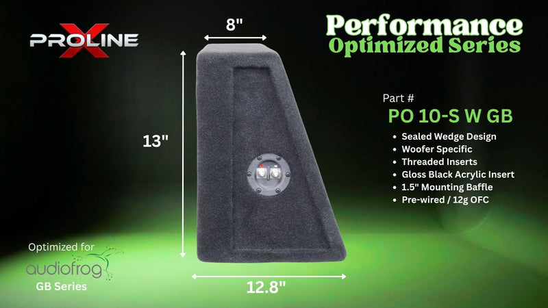 Proline X PO 10-S W GB10 sealed wedge, side profile with recessed terminal cup, 12.8 inch base, 13 inches tall.