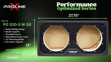 Proline X PO 10D-S W GB10 sealed wedge, front baffle with gloss black insert and pre-wired leads, 27.75 by 15 inches.