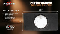Proline X PO 12-S DF NB3 sealed down-fire enclosure, front baffle with a single flush-mount cutout, 30 by 15 inches. Optimized for Prodigy Audio NB3.