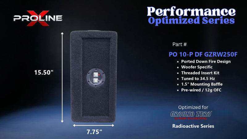 Proline X PO 10-P DF GZRW250F ported down fire enclosure, end panel with recessed terminal cup, 15.50 by 7.75 inches.