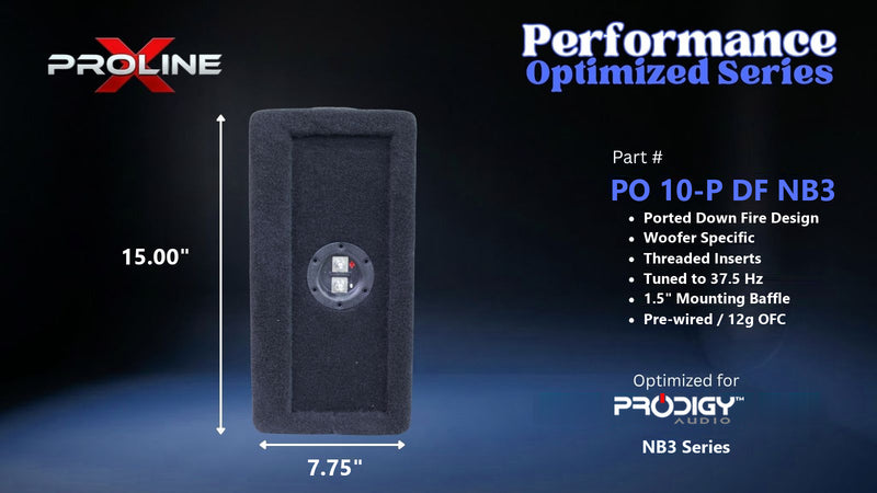 Proline X PO 10-P DF NB3 ported down fire enclosure, end panel with recessed terminal cup, 15.00 by 7.75 inches.