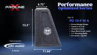 Proline X PO 10-P W A ported wedge, side profile with recessed terminal cup, 11.66 inch base, 13.5 inches tall.