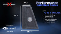 Proline X PO 10-P W BLACK ported wedge, side profile with recessed terminal cup, 14.54 inch base, 13.5 inches tall.
