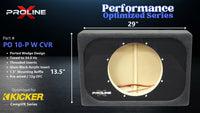 Proline X PO 10-P W CVR ported wedge enclosure, front baffle with gloss black acrylic insert and pre-wired leads, 29 by 14 inches. Optimized for Image Dynamics IDMAX.