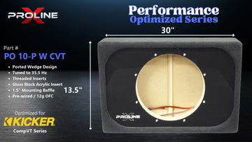 Proline X PO 10-P W CVT ported wedge enclosure, front baffle with gloss black acrylic insert and pre-wired leads, 30 by 14 inches. Optimized for Image Dynamics IDMAX.