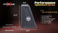 Proline X PO 10-P W GZPW10SQX ported wedge, side profile with recessed terminal cup, 14.66 inch base, 13.5 inches tall.