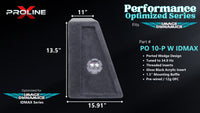 Proline X PO 10-P W IDMAX ported wedge enclosure, side profile with recessed terminal cup, 11.00 inch top, 15.91 inch base, 14 inches tall. Optimized for Image Dynamics IDMAX.