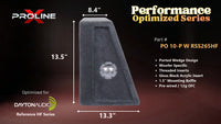 Proline X PO 10-P W RSS265HF ported wedge, side profile with recessed terminal cup, 13.30 inch base, 13.5 inches tall.