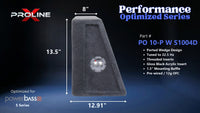 Proline X PO 10-P W S1004D ported wedge enclosure, side profile with recessed terminal cup, 8.00 inch top, 12.91 inch base, 14 inches tall. Optimized for Image Dynamics IDMAX.