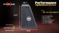 Proline X PO 10-P W UMII10 ported wedge, side profile with recessed terminal cup, 15 inch base, 13.5 inches tall.
