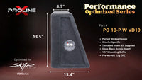 Proline X PO 10-P W VD10 ported wedge, side profile with recessed terminal cup, 13.41 inch base, 13.5 inches tall.