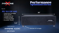 Proline X PO 10-S DF AA2 sealed down fire enclosure, front panel on 1.75 inch feet, 30 by 7.4 inches.