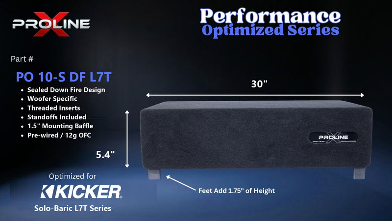 Proline X PO 10-S DF L7T sealed down fire enclosure, front panel on 1.75 inch feet, 30 by 5.4 inches.