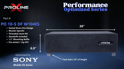 Proline X PO 10-S DF W104ES sealed down fire enclosure, front panel on 1.75 inch feet, 30 by 6.9 inches.