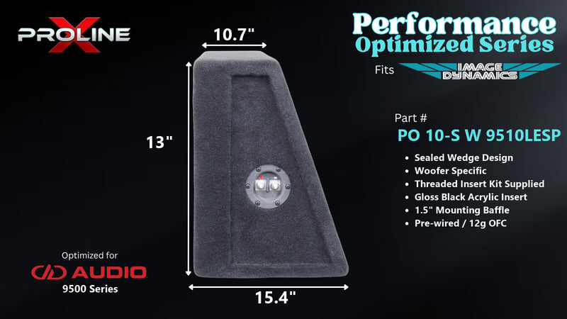 Proline X PO 10-S W 9510LESP sealed wedge, side profile with recessed terminal cup, 15.38 inch base, 13 inches tall.