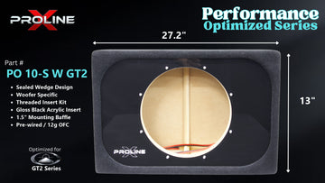 Proline X PO 10-S W GT2 sealed wedge, front baffle with gloss black insert and pre-wired leads, 27.2 by 13 inches.