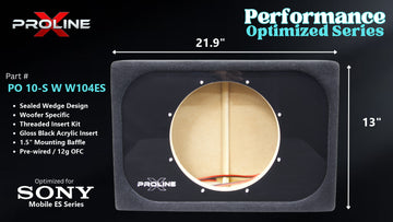 Proline X PO 10-S W W104ES sealed wedge, front baffle with gloss black insert and pre-wired leads, 21.9 by 13 inches.