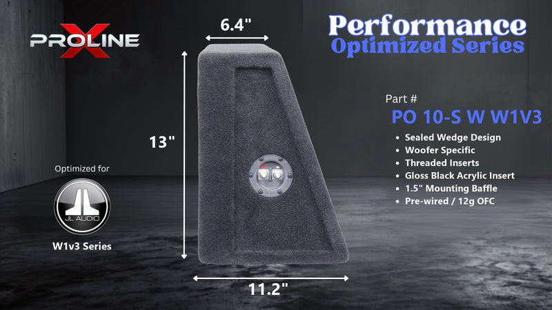 Proline X PO 10-S W W1V3 sealed wedge, side profile with recessed terminal cup, 11.2 inch base, 13 inches tall.