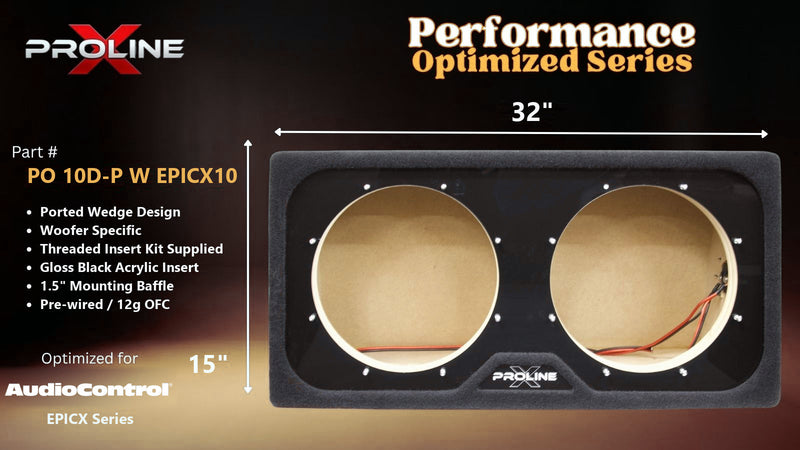 Proline X PO 10D-P W EPICX10 dual ported wedge, front baffle with gloss black insert, 32 by 15 inches.