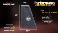 Proline X PO 10D-P W RSS265HF dual ported wedge, side profile with the port mouth, 16.0 inch base, 15 inches tall.
