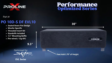 Proline X PO 10D-S DF EVL10 sealed down fire enclosure, front panel on 1.75 inch feet, 30 by 9.4 inches.