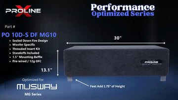 Proline X PO 10D-S DF MG10 sealed down fire enclosure, front panel on 1.75 inch feet, 30 by 13.1 inches.