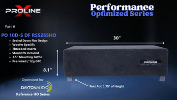 Proline X PO 10D-S DF RSS265HO sealed down fire enclosure, front panel on 1.75 inch feet, 30 by 8.1 inches.