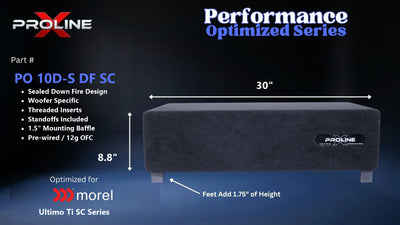 Proline X PO 10D-S DF SC sealed down fire enclosure, front panel on 1.75 inch feet, 30 by 8.8 inches.