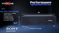 Proline X PO 10D-S DF W104ES sealed down fire enclosure, front panel on 1.75 inch feet, 30 by 10.3 inches.