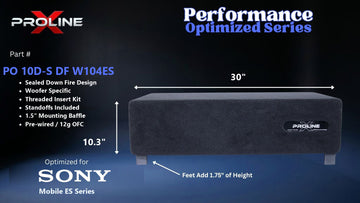 Proline X PO 10D-S DF W104ES sealed down fire enclosure, front panel on 1.75 inch feet, 30 by 10.3 inches.