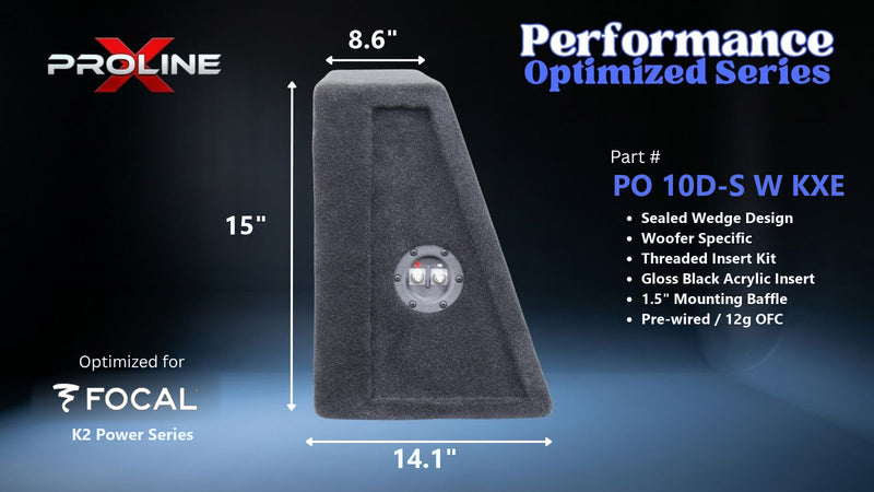 Proline X PO 10D-S W KXE sealed wedge, side profile with recessed terminal cup, 14.1 inch base, 15 inches tall.