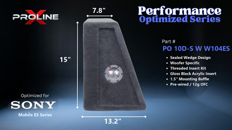 Proline X PO 10D-S W W104ES sealed wedge, side profile with recessed terminal cup, 13.2 inch base, 15 inches tall.