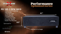 Proline X PO 10D-S DFW GB10 sealed down-fire wide enclosure for two Audiofrog GB10, 41 inches wide by 8.5 inches tall, feet add 1.75 inches of height.