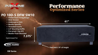 Proline X PO 10D-S DFW SW10 sealed down-fire wide enclosure for two Arc Audio SW10, 41 inches wide by 7.375 inches tall, feet add 1.75 inches of height.