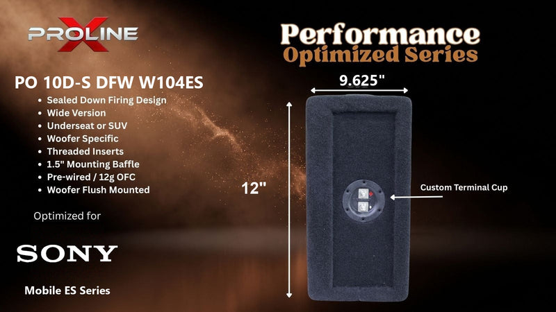 Proline X PO 10D-S DFW W104ES sealed down-fire wide enclosure, end panel with side-mounted terminal cup, 9.625 inches tall by 12 inches deep.