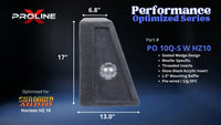 Proline X PO 10Q-S W HZ10 quad 10 inch sealed wide wedge enclosure for the Sundown Audio Horizon HZ 10, side profile with top and base depth. 44" W x 17" H x 13.04" D at base tapering to 6.85" D at top.